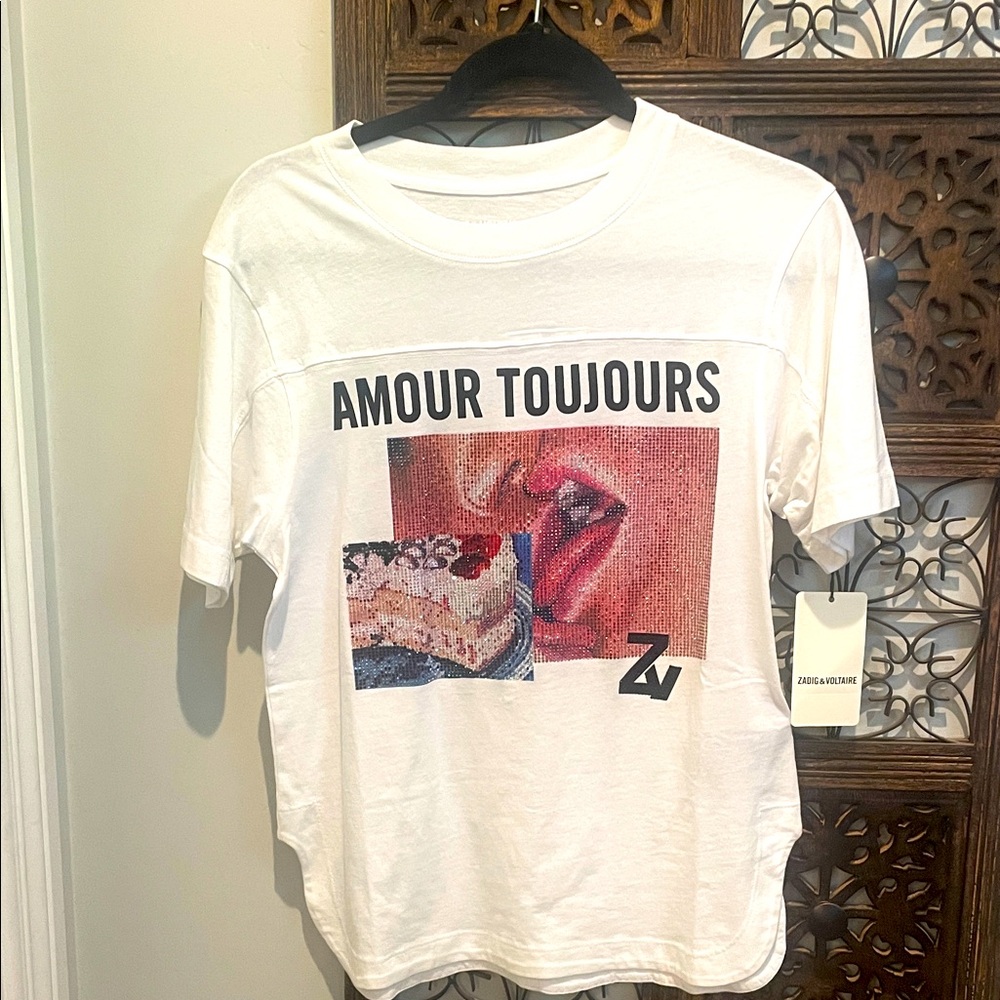 Zadig & Voltaire White Graphic Rhinestone tee